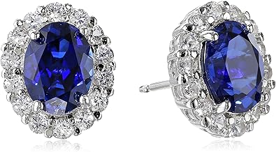 Amazon Essentials Sterling Silver White Sapphire Halo Oval Stud Earrings , (previously Amazon Collection)