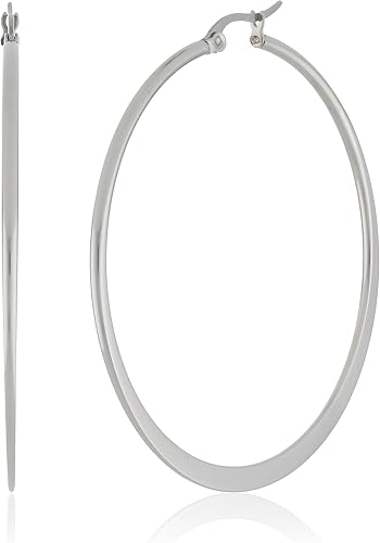 Amazon Essentials Stainless Steel Flattened Hoop Earrings (50mm)