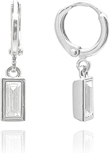 Vince Camuto Silver Tone Crystal Glass Stone Drop Huggie Earrings For Women