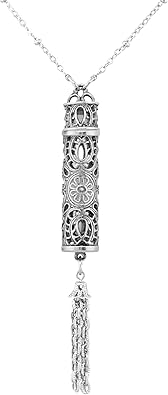 1928 Jewelry Women's Pewter Filigree Vial With Tassel Necklace Pendant Enhancer, 28