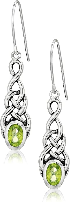 Amazon Essentials Sterling Silver Gemstones Celtic Knot Linear Drop Earrings, (previously Amazon Collection)