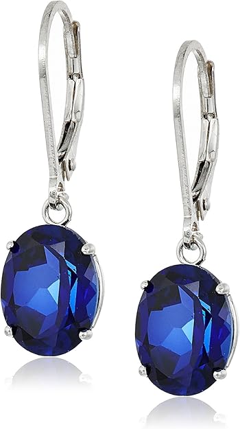 Amazon Essentials 925 Sterling Silver 4.5 Cttw, 8 x 10mm Oval Gemstone Leverback Dangle Earrings, Birthstone Elegant Jewelry for Women (previously Amazon Collection)