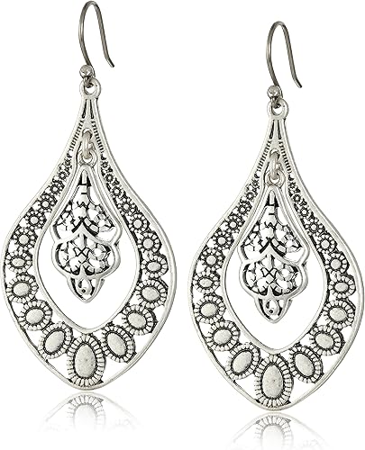 Lucky Brand Women's Silver Filigree Oblong Earrings