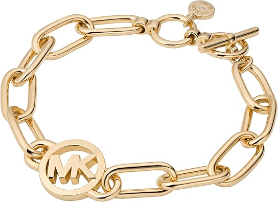 Michael Kors Brass MK Logo Chain Bracelet for Women, Color: Gold (Model: MKJ7743710)