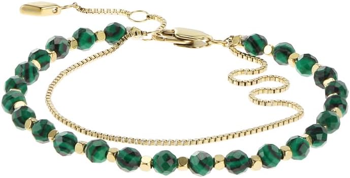 Fossil Women's Stainless Steel Gold-Tone Malachite Bead Bracelet, Color: Gold/Malachite (Model: JF04541710)