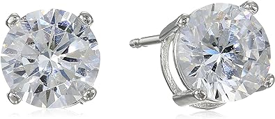 Amazon Essentials Plated Sterling Silver Cubic Zirconia Stud Earrings (Round & Princess)