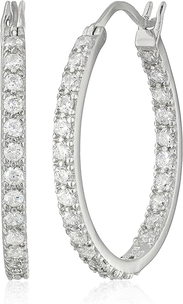 Amazon Essentials 925 Sterling Silver Round Prong-Set AAA Cubic Zirconia Hoop Earrings (.9