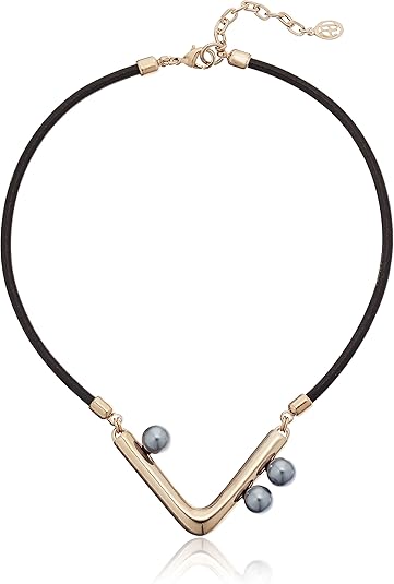 Ben-Amun Jewelry Modern Pearl Leather Simulated Pearl Collar Necklace, 17