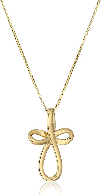 Amazon Essentials Gold Plated Sterling Silver Open Loop Cross Pendant Necklace, (previously Amazon Collection)