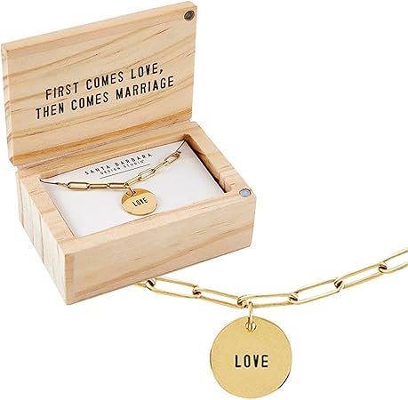 Santa Barbara Design Studio Fleur Jewelry Wedding Gold Plated Link Chain Charm Necklace Wood Boxed Gift Set, 17