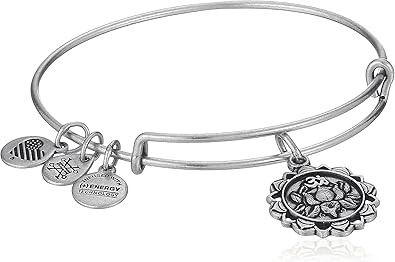 Alex and Ani Path of Symbols Expandable Bangle for Women, Lotus Peace Petals Charm, Rafaelian Finish, 2 to 3.5 in