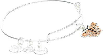 Alex and Ani Comma Butterfly Expandable Bangle Bracelet,Shiny Silver,Orange, Bracelets