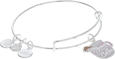 Alex and Ani AA616222Expandable Bangle BraceletSS,Mama Needs Coffee Expandable Bangle Bracelet,Shiny Silver,Purple, Bracelets