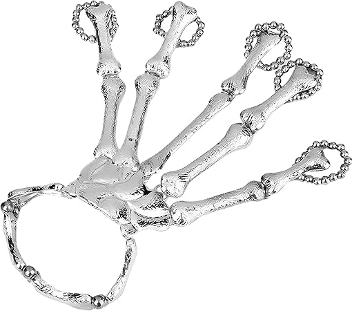 Amscan Black And Bone Metal Skeleton Hand Bracelet - 7 Inch x 4.5 Inch (1 Pack) - Perfect Spooky Party Accessory & Costume Prop