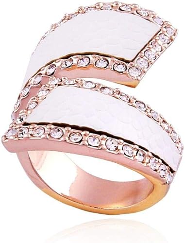 GUESS Rose-Gold-Tone Stone Framed Bypass Band with White Faux Python Inlay Ring