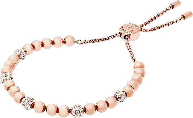 Michael Kors Stainless Steel and Pavé Crystal Beaded Bracelet for Women, Color: Rose Gold (Model: MKJ5220791)