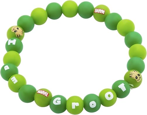 Marvel Comics Officially Licensed Jewelry Guardians of The Galaxy Groot Expandable Silicone Beads Stretch Bracelet for Women. Available in Green color.