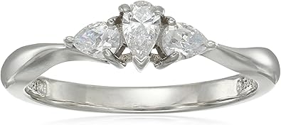 Amazon Essentials Platinum-Plated Sterling Silver Infinite Elements Cubic Zirconia Pear 3-stone Ring, (previously Amazon Collection)