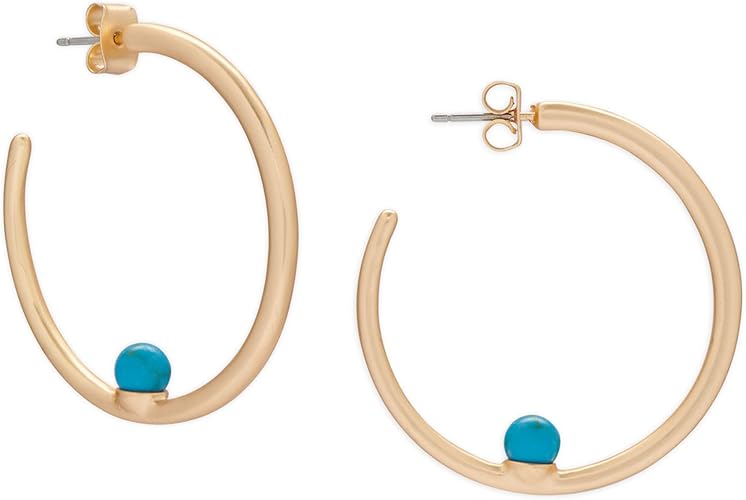 Turquoise Modern Hoop Earring, Gold, One Size