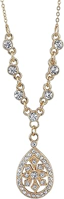 1928 Jewelry Crystal Filigree Teardrop Pendant Necklace For Women 16