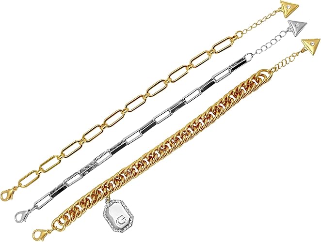 GUESS Two-Tone Mixed Chain Link Trio Bracelet Set