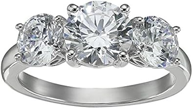 Amazon Essentials Platinum-Plated Sterling Silver Round 3-Stone Ring made with Infinite Elements Cubic Zirconia (4 cttw), Size 9, (previously Amazon Collection)