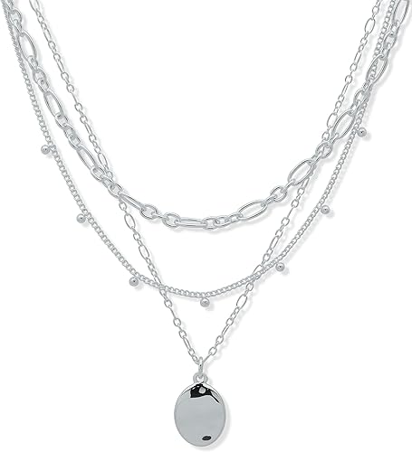 Nine West Silver Tone Multi Row Necklace in 17/18/19