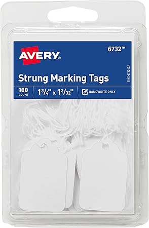 Avery White Strung Marking Tags, 1.75 x 1.09 Inches, Pack of 100 (6732)