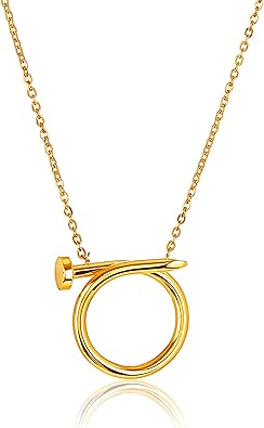 ELYA Jewelry Womens Gold Plated Polished Nail Stainless Steel Pendant Necklace, Gold, One Size