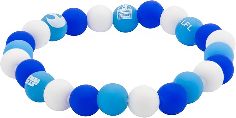 Star Wars Jewelry Women's R2-D2 Silicone Bead Stretch Bracelet, White/Blue, Expandable, (SWR2SILBR01)