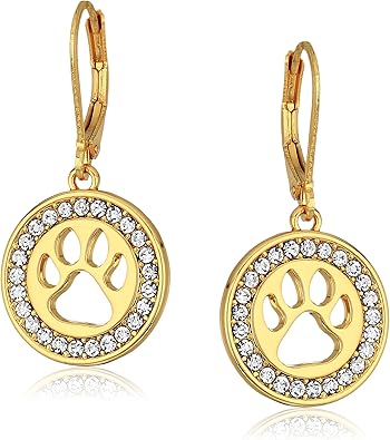 Pet Friends Goldtone/Crystal Paw Drop Earrings, Gold