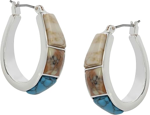 Robert Lee Morris Soho Womens Mixed Stone Hoop Earrings, Multi/Silver