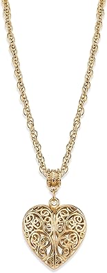 1928 Jewelry Filigree Heart with Swarovski Crystal Accent Pendant Necklace