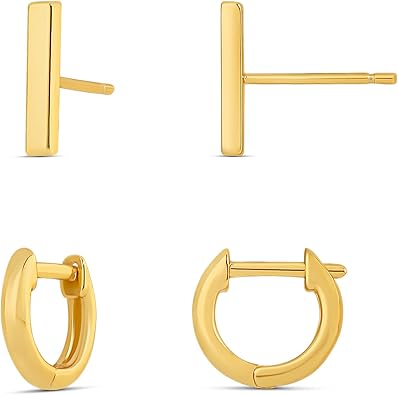 Amazon Essentials 14K Gold or Sterling Silver Stud & Hoop Set