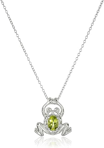 Amazon Essentials Women's Sterling Silver Genuine Peridot Frog Pendant Necklace, 18