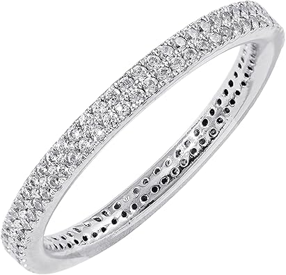 Amazon Essentials 14K Gold or Rhodium Plated Double Row Pave Eternity Ring