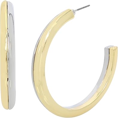 Steve Madden Womens Two-tone Chunky Hoop Earrings