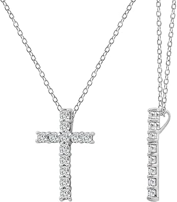 Amazon Essentials Platinum or Gold Plated Sterling Silver Cross Pendant Necklace with Infinite Elements Zirconia, 18