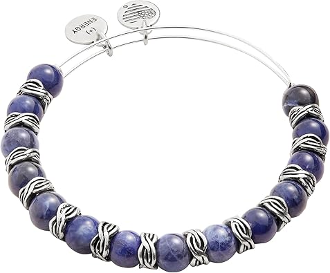 Alex and Ani A21EBGEMBRS,Sodalite Gemstone Beaded Expandable Bangle Bracelet,Rafaelian Silver,Blue, Bracelets