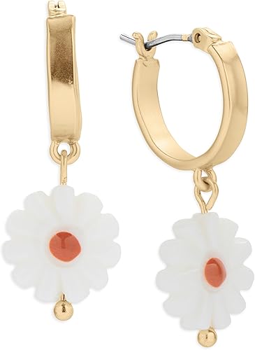 Lucky Brand Womens Daisy Charm Hoop Earrings