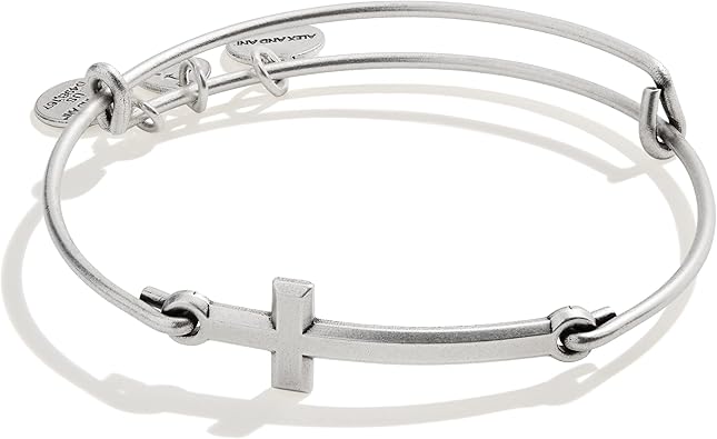 Alex and Ani Symbols and Tokens Expandable Bangle for Women, Spiritual Armor In Line Cross, Rafaelian Silver Finish, 2 to 3.5 in