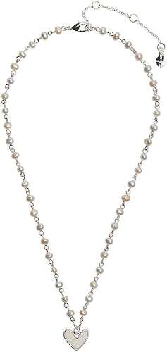 Lucky Brand Women's Sweet Pearl Heart Collar Necklace, Silver, Unsized