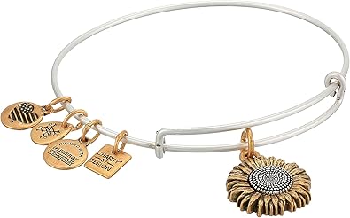 Alex and Ani Tokens Expandable Bangle for Women, Sunflower Charm, Two-Tone Finish, 2 to 3.5 in