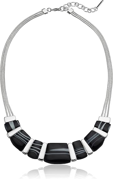 Nine West womens Silver-Tone and Black Agate 16