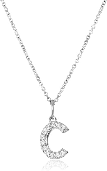 Amazon Essentials Platinum Plated Sterling Silver Infinite Elements Cubic Zirconia Initial Pendant Necklace, 18