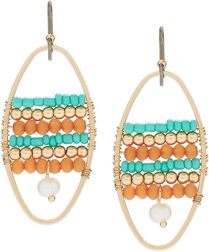 Lucky Brand Pearl And Beaded Oval Drop Earring, Gold, One Size