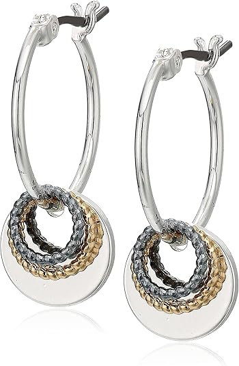 Nine West Shaky Drop Off Hoop Earring, Silver/Gold/Hematite Tri-Tone