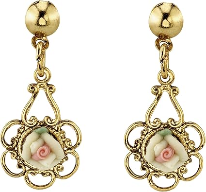 1928 Jewelry Porcelain Rose Drop Earrings