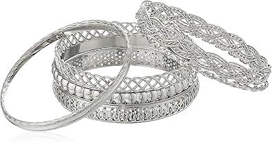 GUESS Silvertone 7-Piece Textured Bangle Bracelet Set