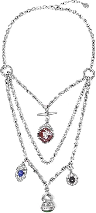 Ben-Amun Jewelry Roman Charms Layered Antique Silver Style Necklace Made in New York